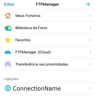FTP Manager - Home screen with user connections
